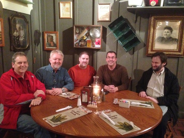 Chris Eric Stevens, Steve Casey, Chuck Evans, Steve Malcom, Roger Allen at Cracker Barrel December 2013